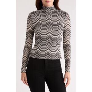 $295 Ramy Brook Dena Chevron Knit Long Top Black Size XS